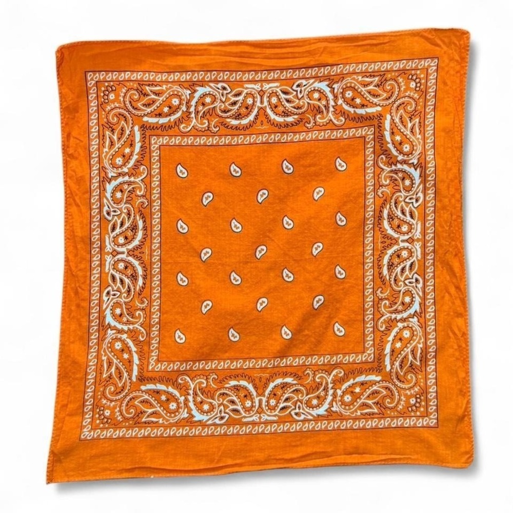Y2K Orange Paisley Bandana Handkerchief Chiffon Scarf Head Wrap